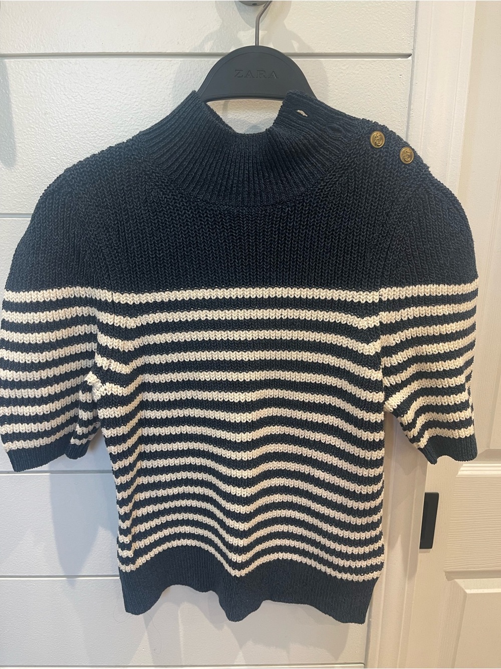 Anthropologie Black and Cream Striped Turtleneck Sweater